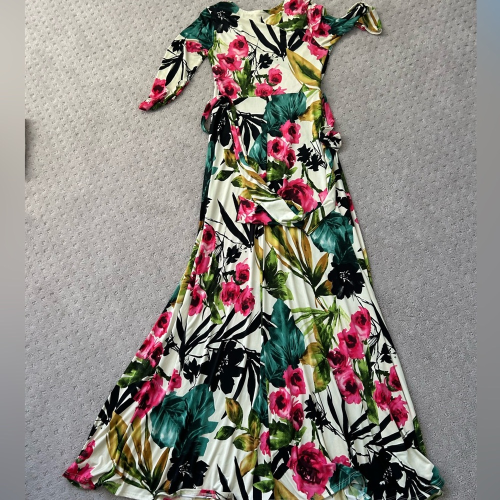 Pinkblush maternity and post maternity Maxi Dress with Pink and Green Accent